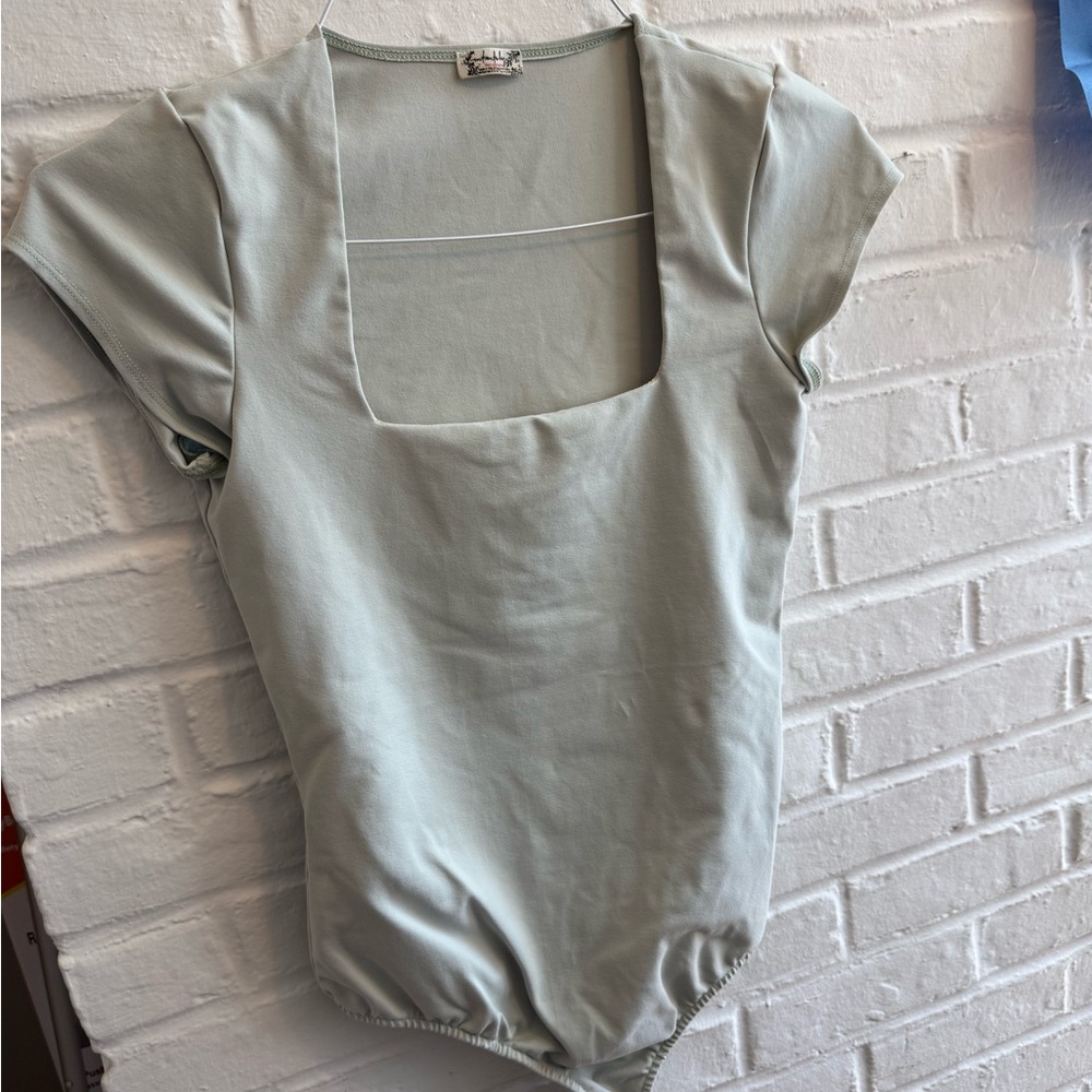 Free People Sage Green Square Neck Bodysuit